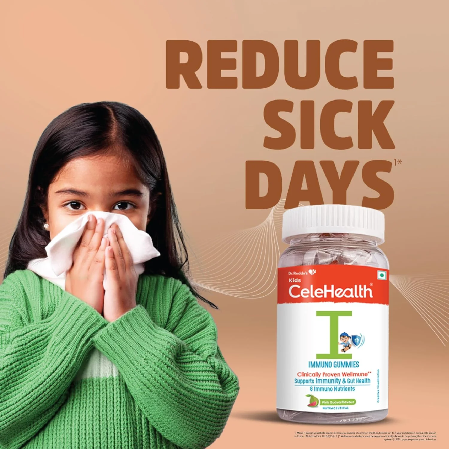 Celehealth Kidz Immuno Plus - 30 Gummies | Pink Guava with Wellmune Vitamin C & Zinc to support body's defence and immunity (Pack of 1) - Image 6