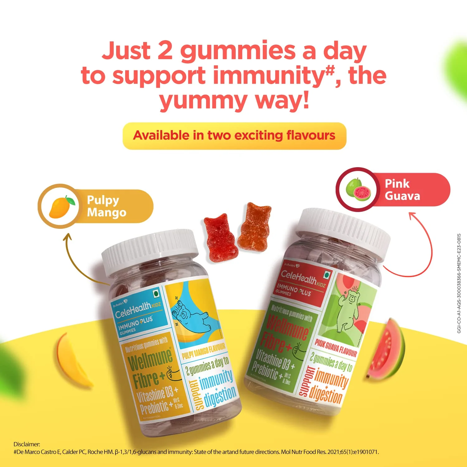 Celehealth Kidz Immuno Plus - 30 Gummies | Pulpy Mango with Wellmune Vitamin C & Zinc to support body's defence and immunity (Pack of 1) - Image 4