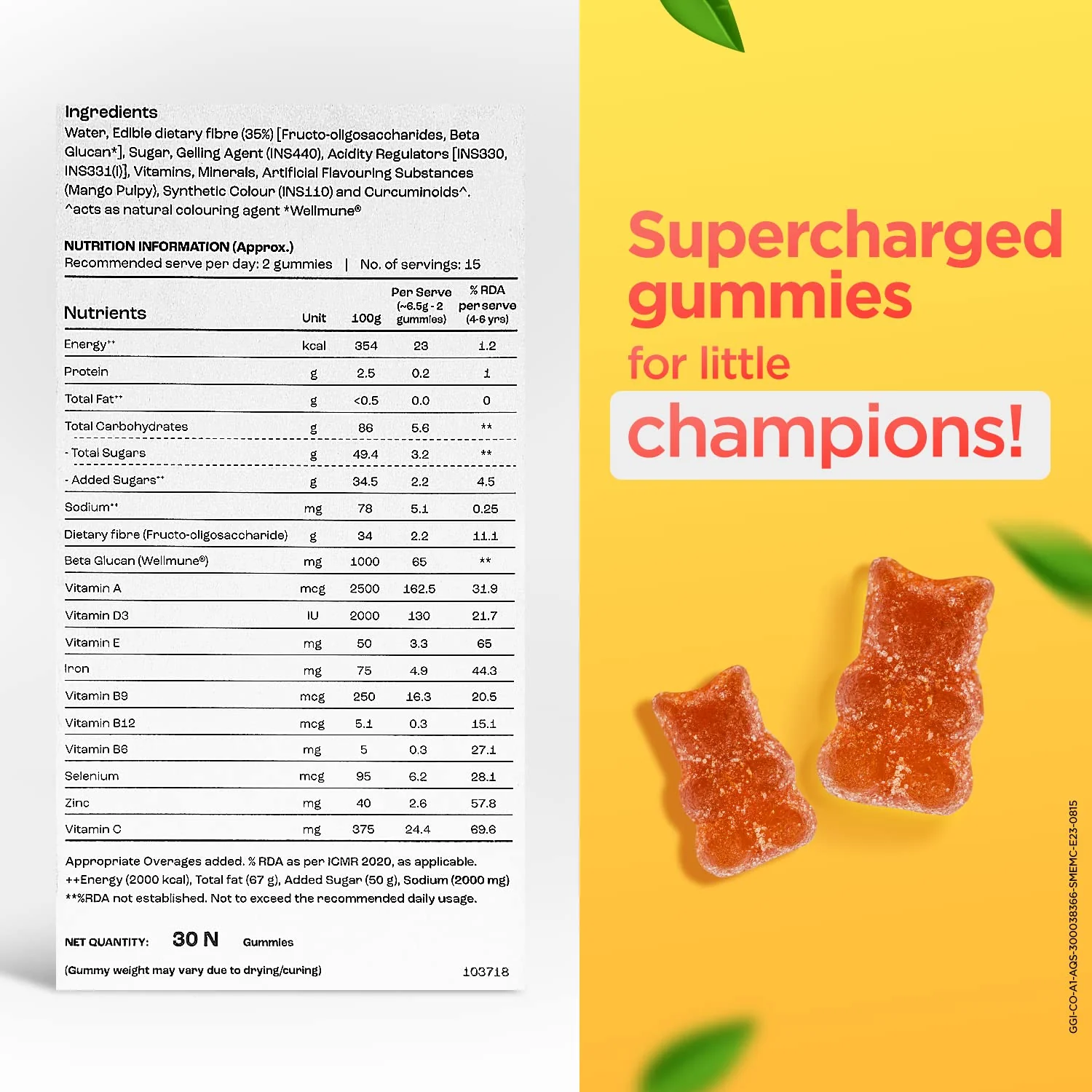 Celehealth Kidz Immuno Plus - 30 Gummies | Pulpy Mango with Wellmune Vitamin C & Zinc to support body's defence and immunity (Pack of 1) - Image 6