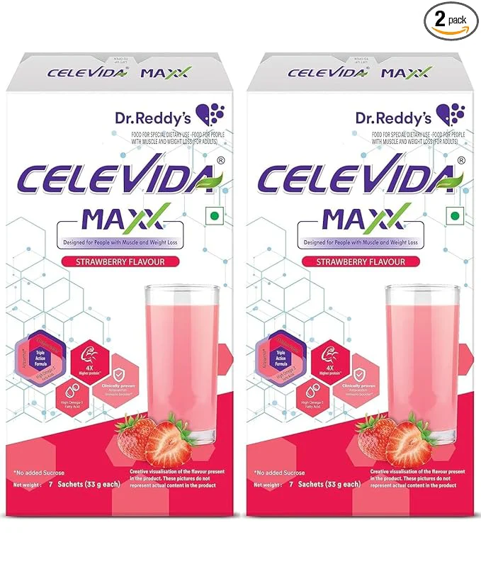 Celevida Maxx Dr. Reddys - High-Protein and Immunity Supplement to support muscle health and immunity | Strawberry Flavour | (7 sachets x 33g) - Image 9