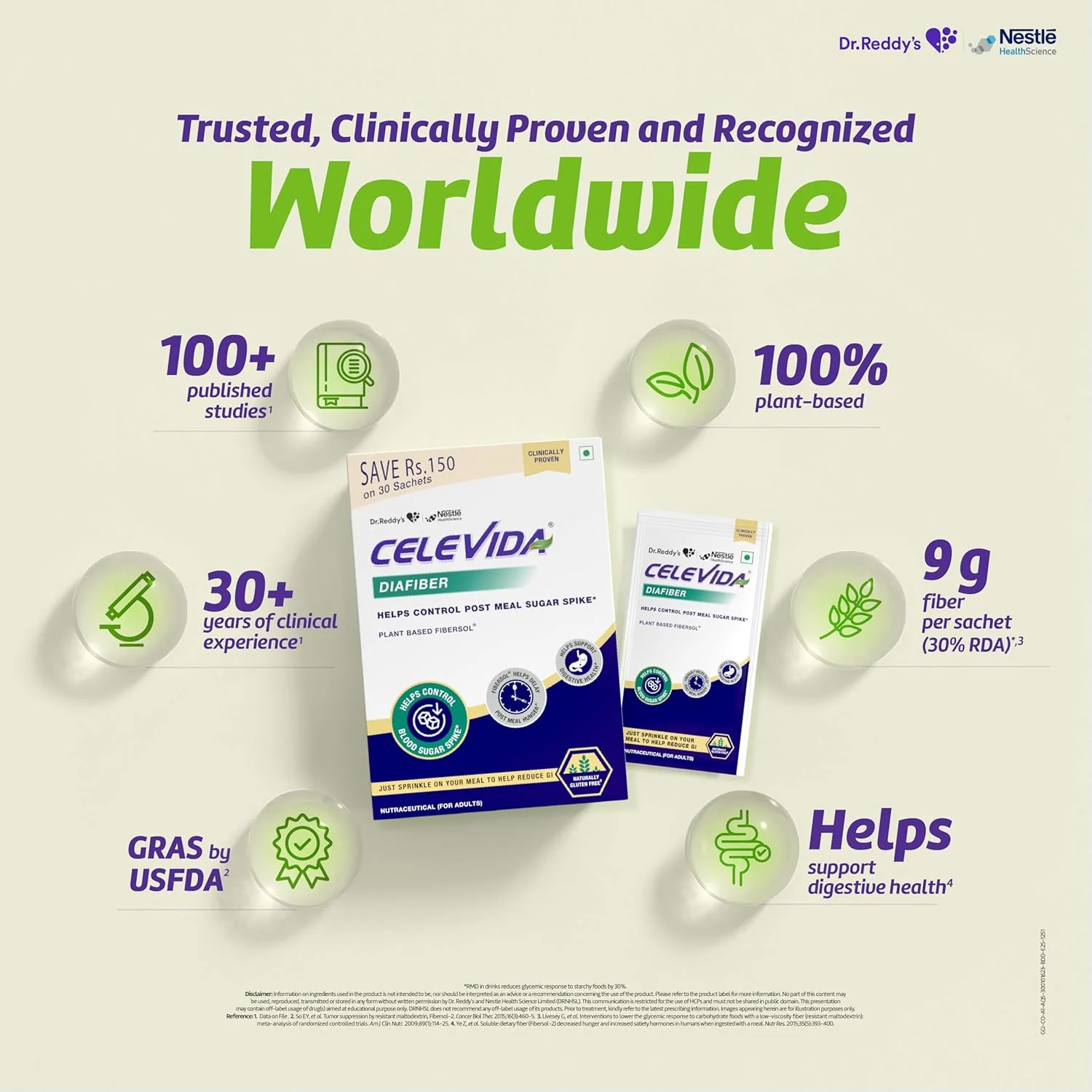 Celevida Diafiber Diabetes Care Product| 100% Plant Based Fibersol® Helps Control Post Meal Sugar Spike|Helps delay post meal hunger 360g (Pack of 30 Sachets) - Image 6
