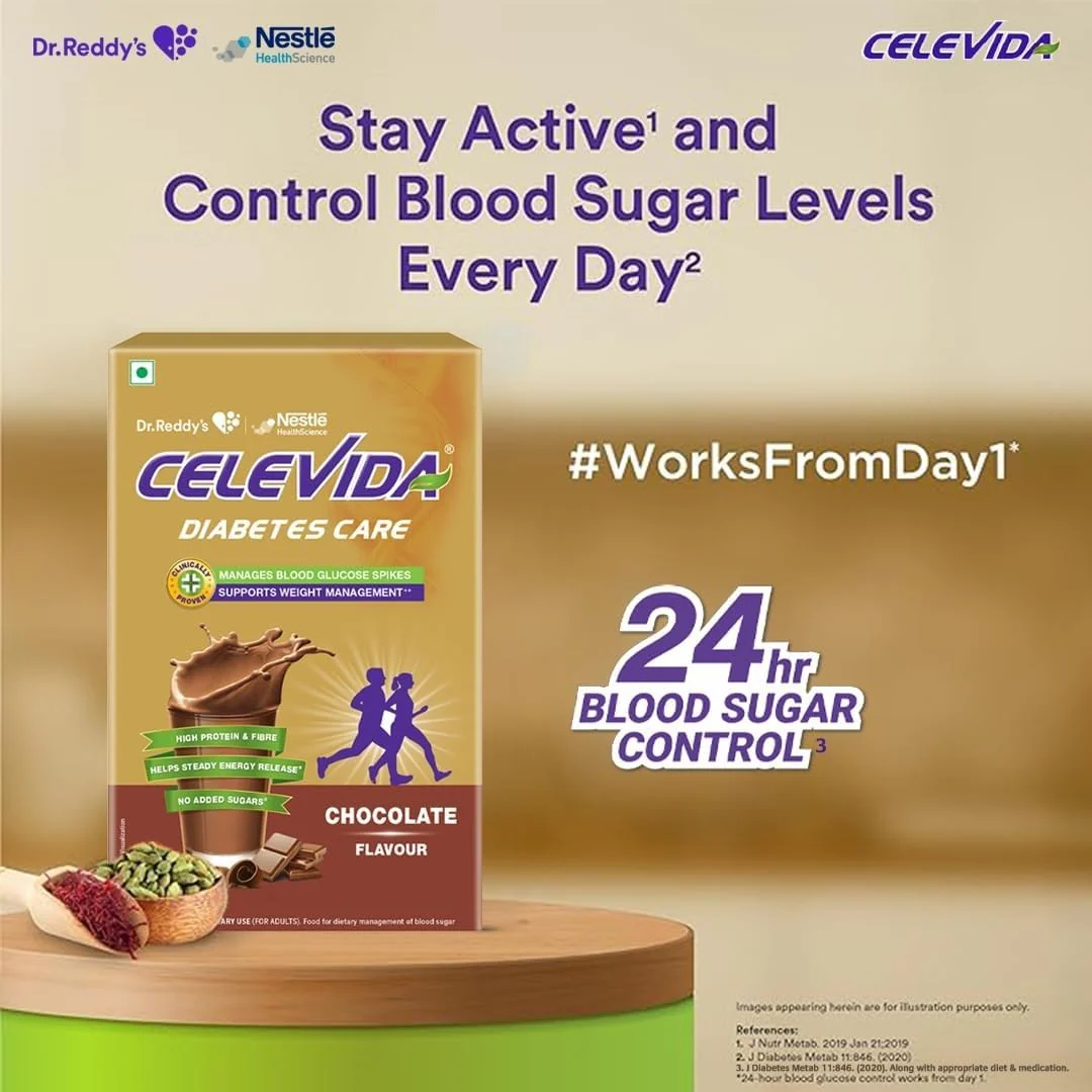Celevida Protein Powder Drink for Diabetes Management by Dr. Reddy | Chocolate Flavour | No Added sugar | Plant based | For Sugar control Weight Management & Immunity Support | 400gm BIB - Image 3