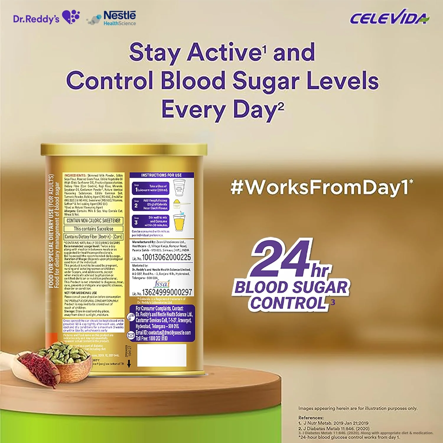 Celevida Protein Powder Drink for Diabetes Management by Dr. Reddy  | Kesar Elaichi Flavour | No Added sugar | Plant based | For Sugar control  Weight Management & Immunity Support | 400gm Tin Pack - Image 6