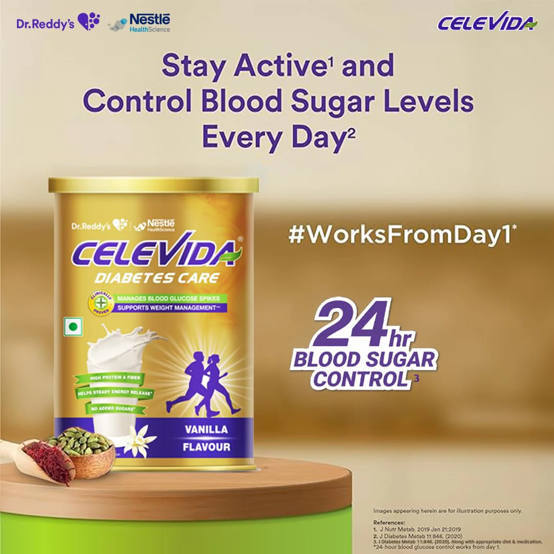 Celevida Protein Powder Drink for Diabetes Management by Dr. ReddyS | Vanilla Flavour | No Added sugar | Plant based | For Sugar control Weight Management & Immunity Support | 400gm Tin Pack - Image 3
