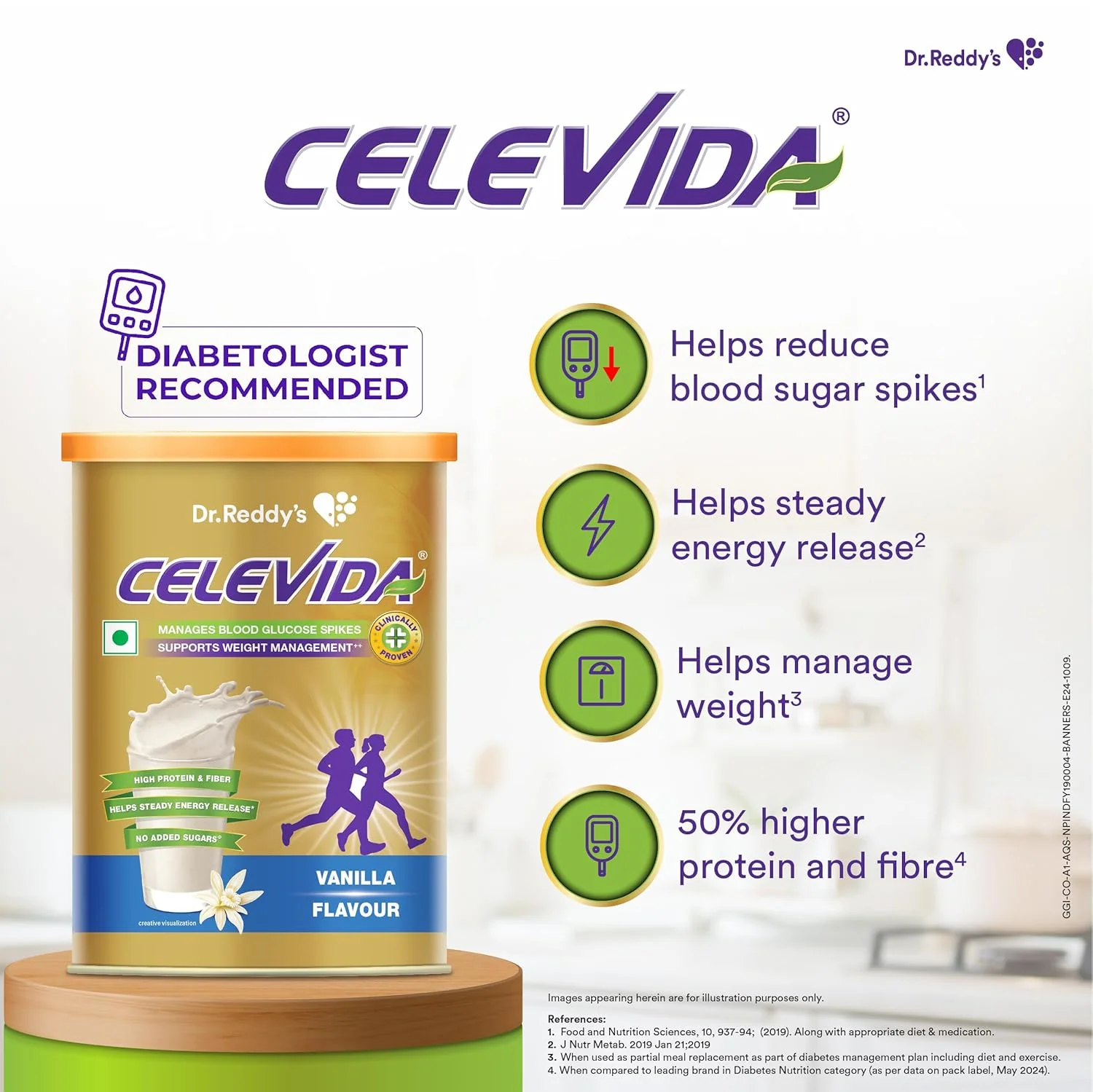 Celevida for Diabetes Management- Nutrition Health Drink Vanilla Flavour 400g | No Added Sugar - Image 3
