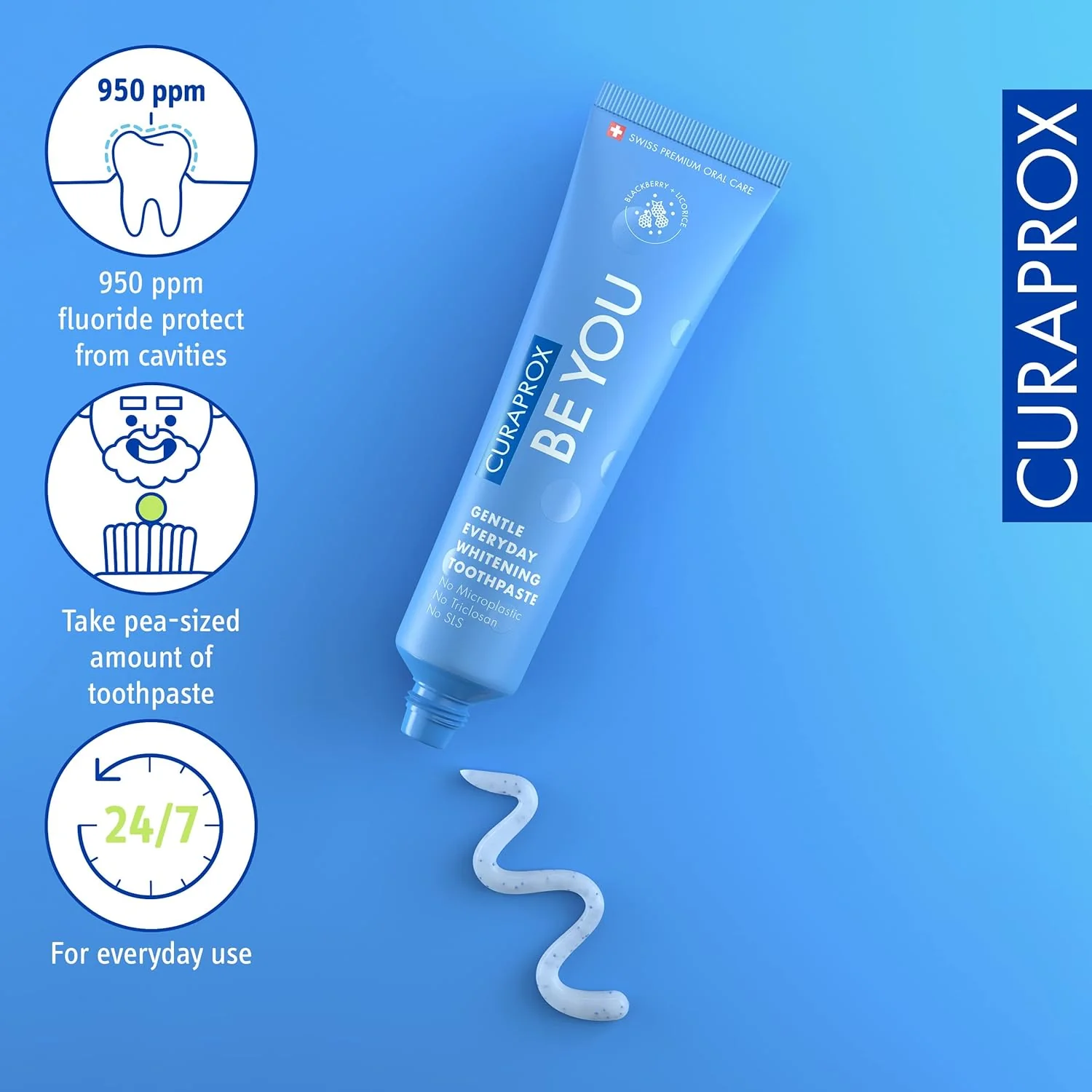 Curaprox BeYou Toothpaste 60ml - Gentle Everyday Whitening Toothpaste - SLS Free Microplastic Free Triclosan Free Fluoride Toothpaste (Blue) - Image 5