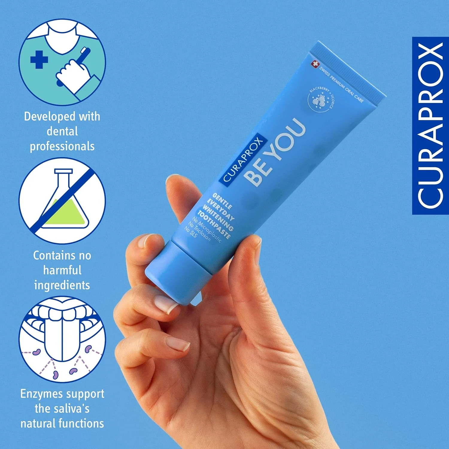 Curaprox BeYou Toothpaste 60ml - Gentle Everyday Whitening Toothpaste - SLS Free Microplastic Free Triclosan Free Fluoride Toothpaste (Blue) - Image 6