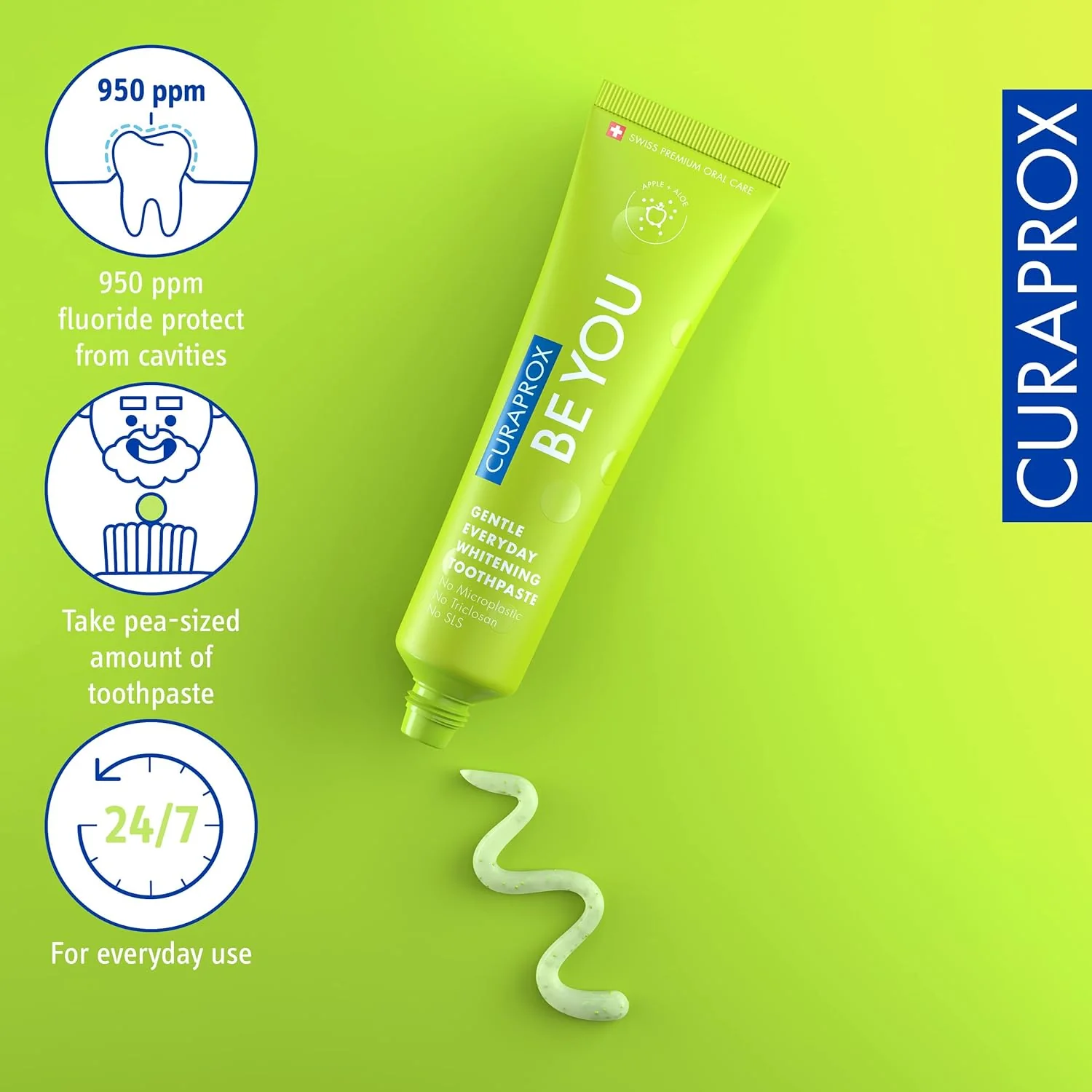 Curaprox BeYou Toothpaste 60ml - Gentle Everyday Whitening Toothpaste - SLS Free Microplastic Free Triclosan Free Fluoride Toothpaste (Green) - Image 4