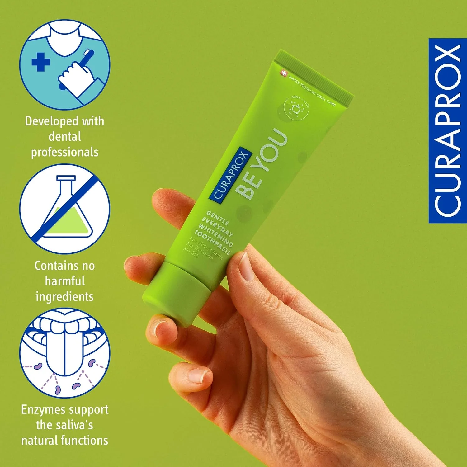 Curaprox BeYou Toothpaste 60ml - Gentle Everyday Whitening Toothpaste - SLS Free Microplastic Free Triclosan Free Fluoride Toothpaste (Green) - Image 5