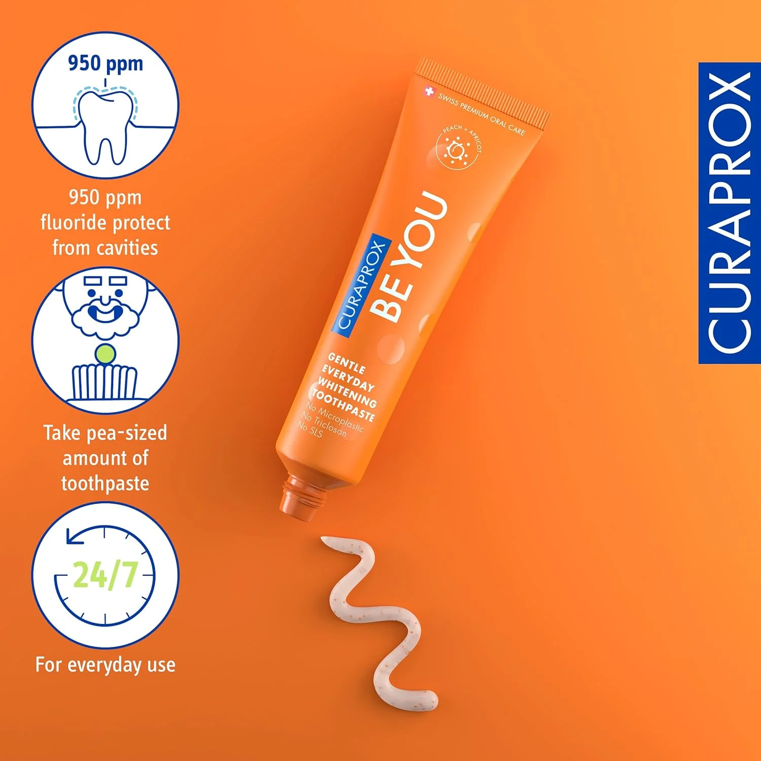Curaprox BeYou Toothpaste 60ml - Gentle Everyday Whitening Toothpaste - SLS Free Microplastic Free Triclosan Free Fluoride Toothpaste (Orange) - Image 4