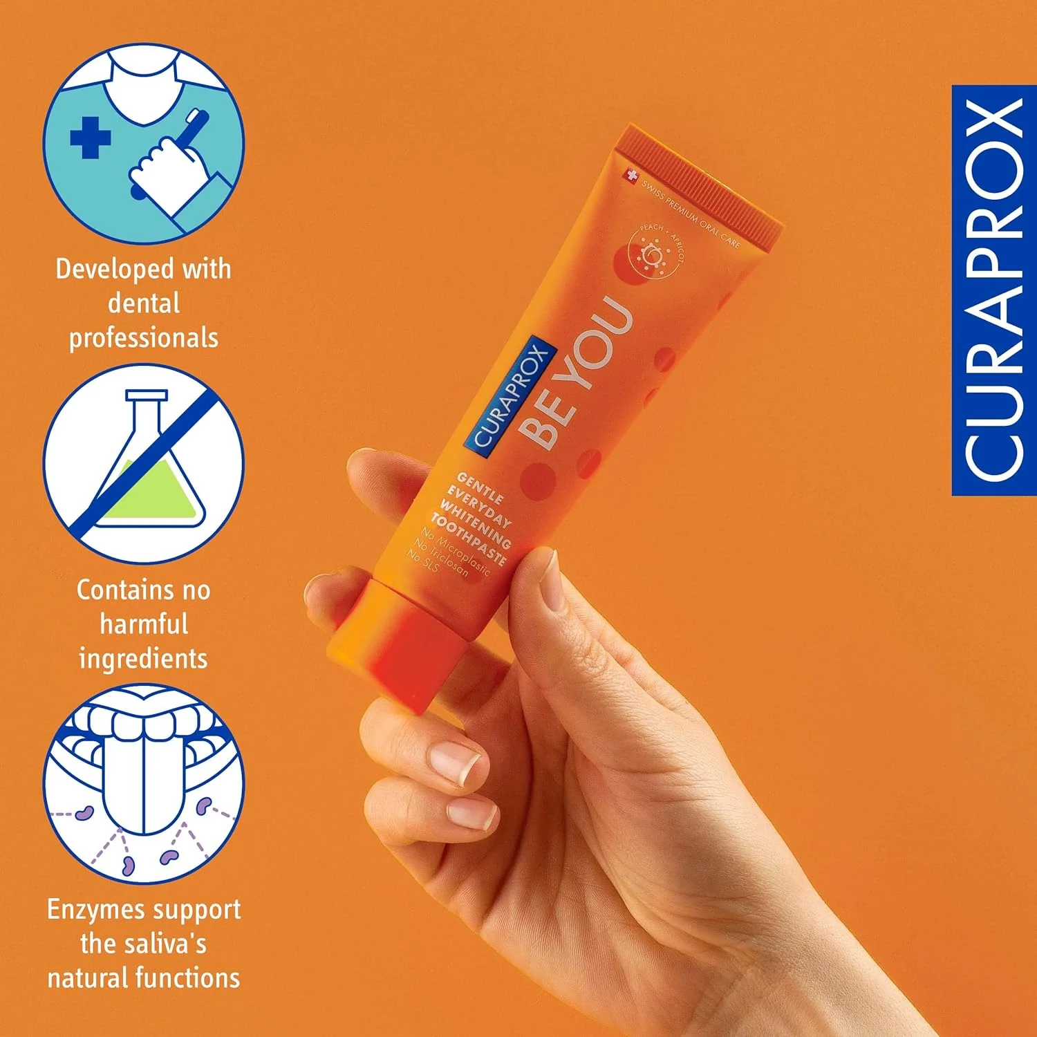 Curaprox BeYou Toothpaste 60ml - Gentle Everyday Whitening Toothpaste - SLS Free Microplastic Free Triclosan Free Fluoride Toothpaste (Orange) - Image 5