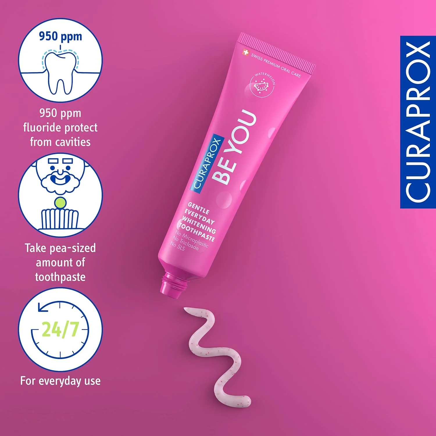 Curaprox BeYou Toothpaste 60ml - Gentle Everyday Whitening Toothpaste - SLS Free Microplastic Free Triclosan Free Fluoride Toothpaste (Pink) - Image 5