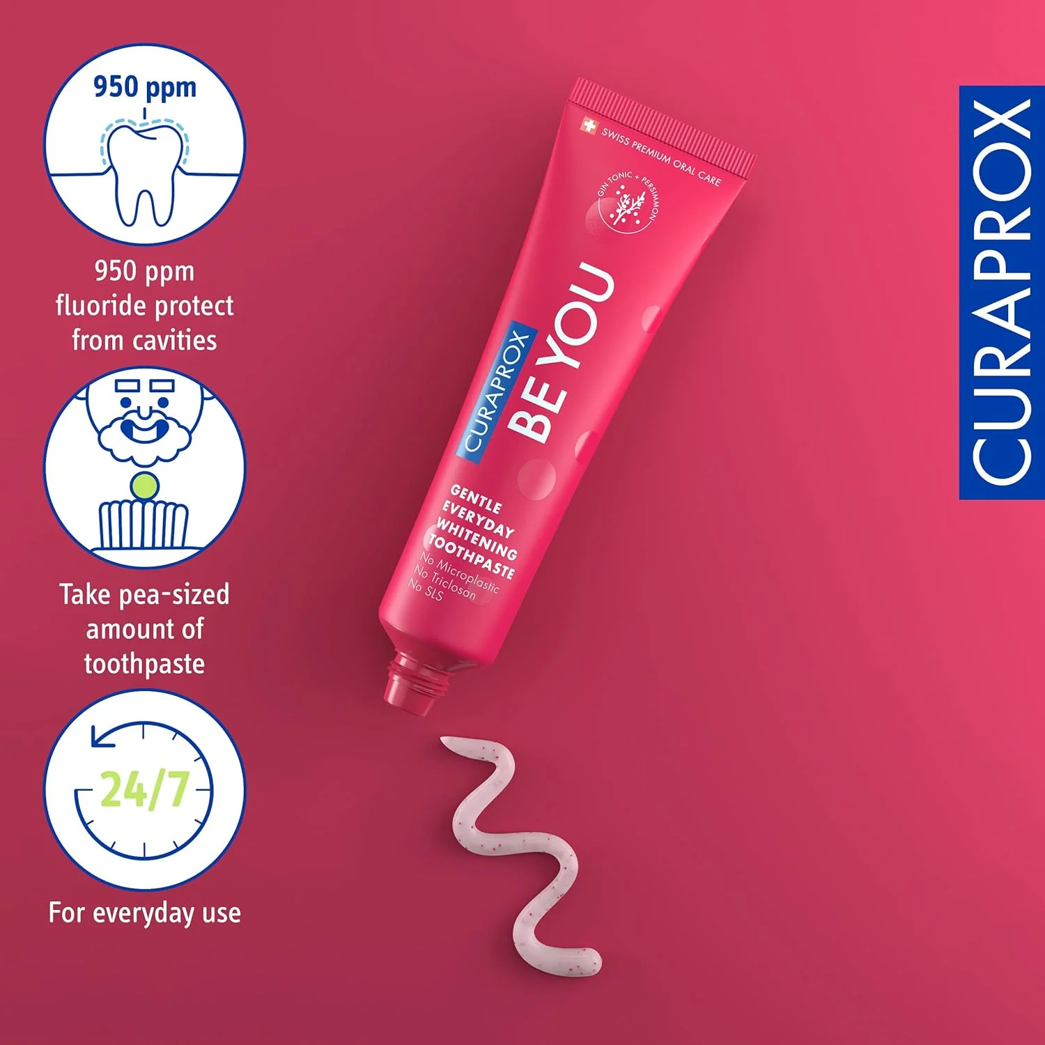 Curaprox BeYou Toothpaste 60ml - Gentle Everyday Whitening Toothpaste - SLS Free Microplastic Free Triclosan Free Fluoride Toothpaste (Red) - Image 4