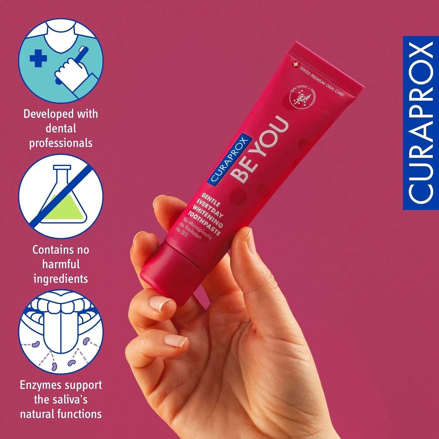 Curaprox BeYou Toothpaste 60ml - Gentle Everyday Whitening Toothpaste - SLS Free Microplastic Free Triclosan Free Fluoride Toothpaste (Red) - Image 5