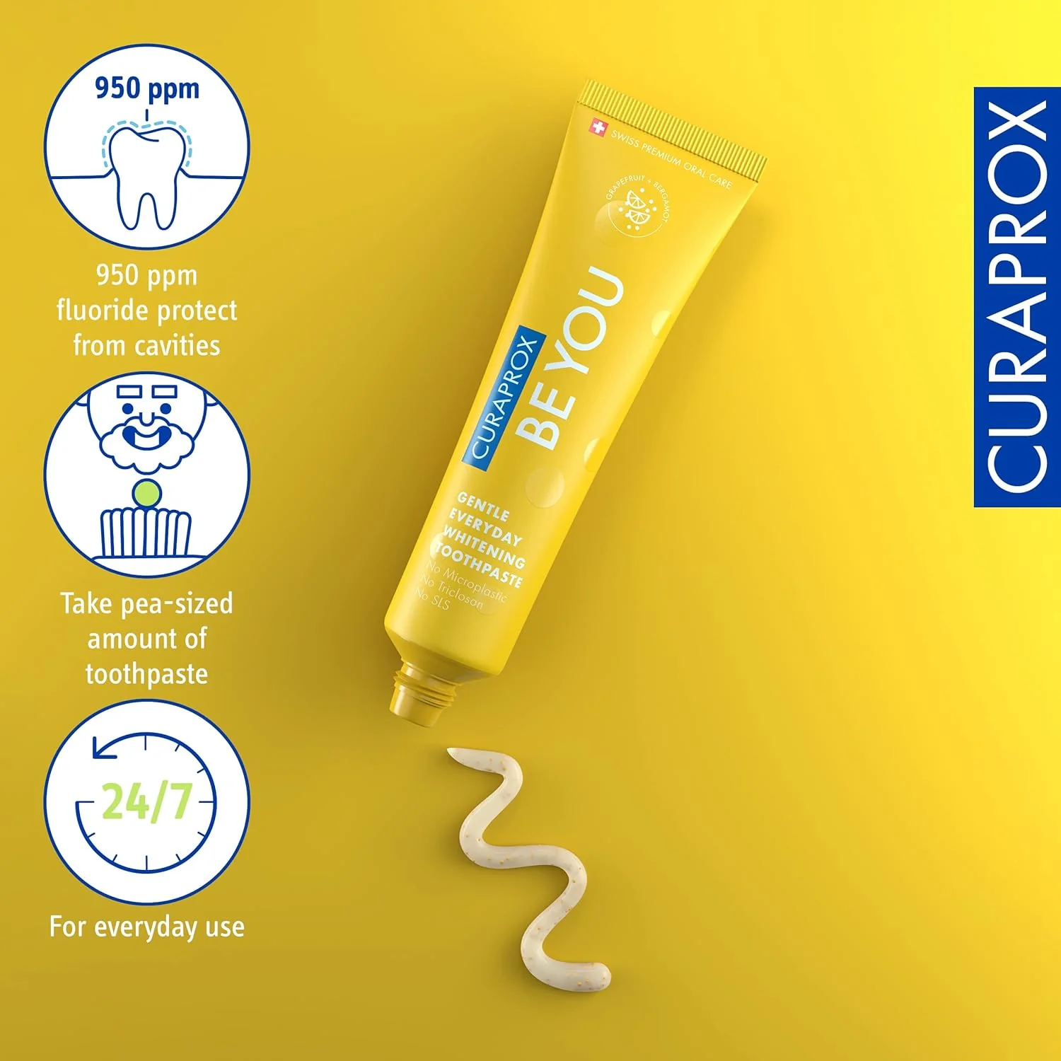 Curaprox BeYou Toothpaste 60ml - Gentle Everyday Whitening Toothpaste - SLS Free Microplastic Free Triclosan Free Fluoride Toothpaste (Yellow) - Image 4