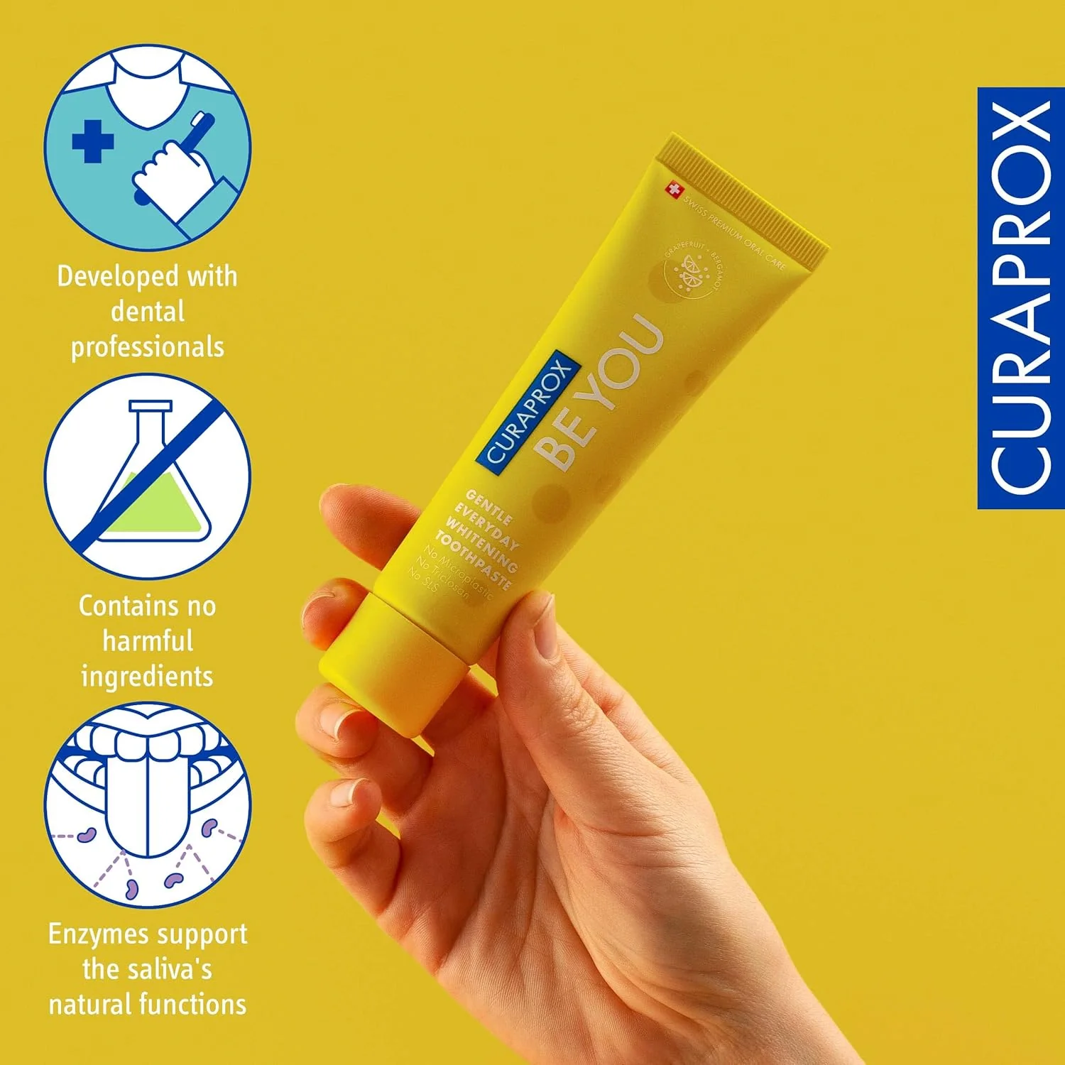 Curaprox BeYou Toothpaste 60ml - Gentle Everyday Whitening Toothpaste - SLS Free Microplastic Free Triclosan Free Fluoride Toothpaste (Yellow) - Image 5