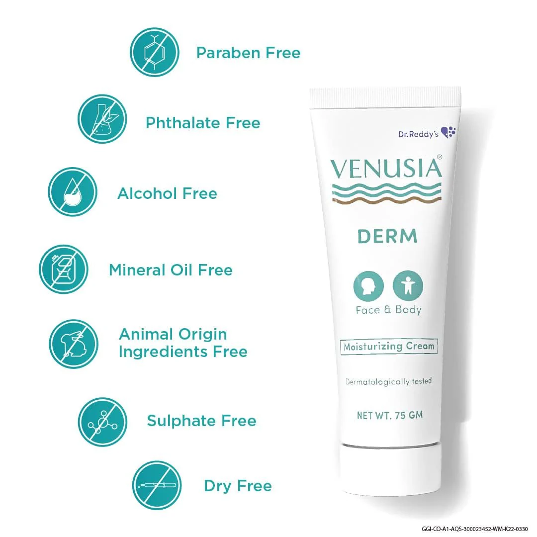 Dr. Reddy's Venusia Derm Moisturizing Cream | Enriched with 4 natural butters| Clinically Proven to hydrate & soften dry-skin conditions | For Face & Body |No.1 Dermatologist Recommended Brand | Normal to Dry Skin | Non-irritant & Hypoallergenic | 75 g - Image 4