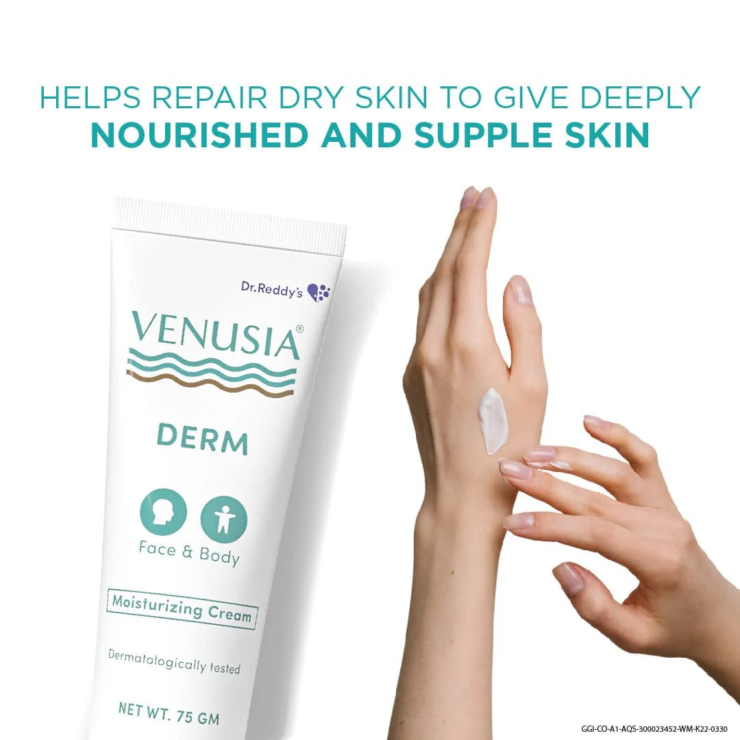 Dr. Reddy's Venusia Derm Moisturizing Cream | Enriched with 4 natural butters| Clinically Proven to hydrate & soften dry-skin conditions | For Face & Body |No.1 Dermatologist Recommended Brand | Normal to Dry Skin | Non-irritant & Hypoallergenic | 75 g - Image 5