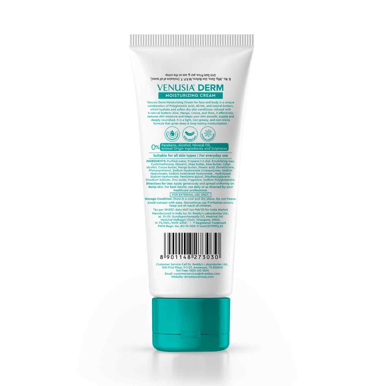 Dr. Reddy's Venusia Derm Moisturizing Cream | Enriched with 4 natural butters| Clinically Proven to hydrate & soften dry-skin conditions | For Face & Body |No.1 Dermatologist Recommended Brand | Normal to Dry Skin | Non-irritant & Hypoallergenic | 75 g - Image 6