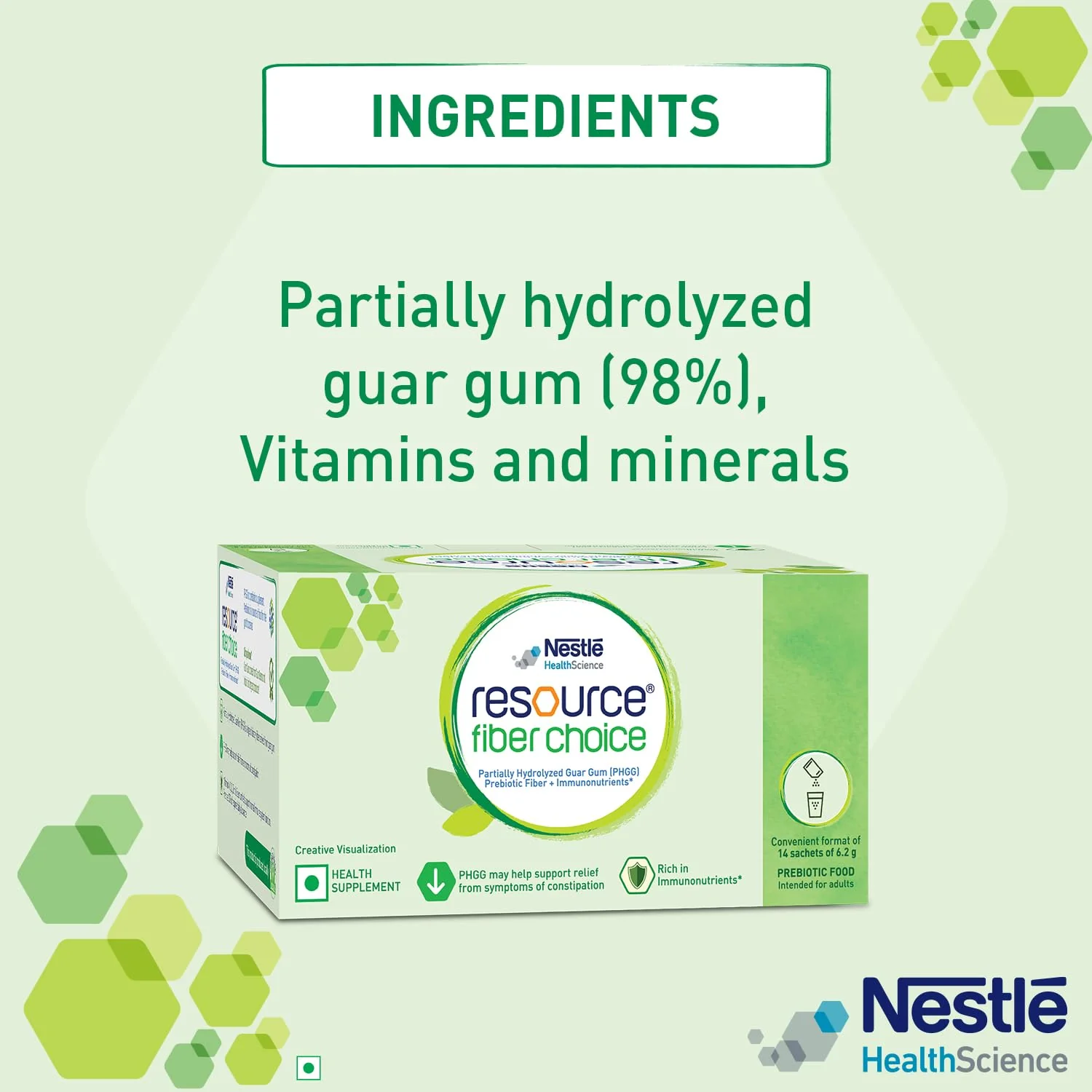 Nestle Resource Fiber Choice Partially Hydrolyzed Guar Gum (PHGG) Prebiotic Fiber  Immunonutrients For Gut Health and Constipation Relief Contains 14 sachets 86.8g - Image 3