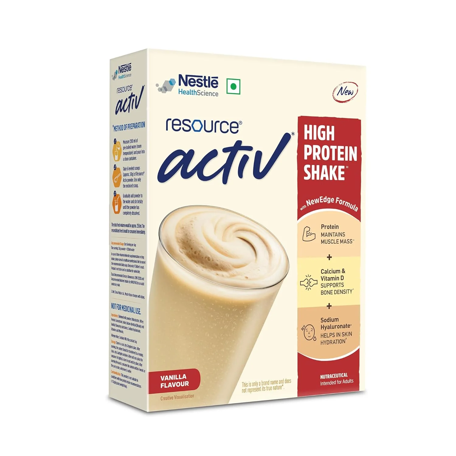 Nestle Resource Activ High Protein Shake with New Edge Formula Vanilla Flavour Strengthens Muscles Bones Immune System Improves Skin 400g Baginbox pack - Image 3
