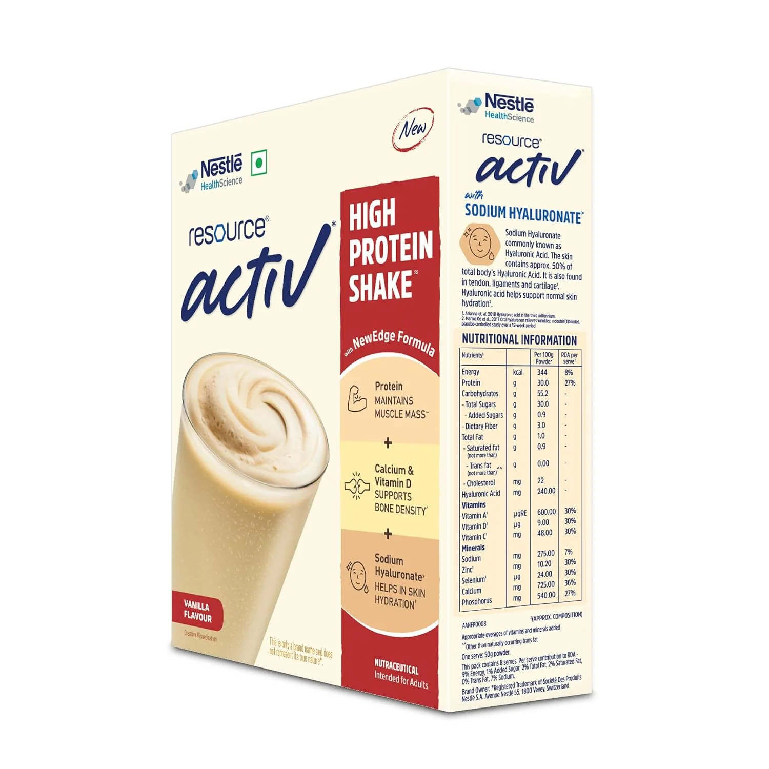 Nestle Resource Activ High Protein Shake with New Edge Formula Vanilla Flavour Strengthens Muscles Bones Immune System Improves Skin 400g Baginbox pack - Image 4