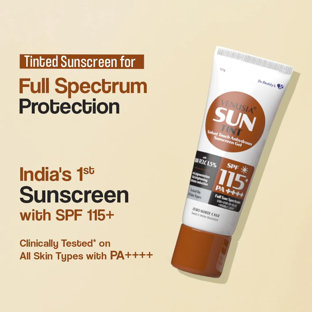 Venusia Tinted sunscreen SPF115I Full spectrum protection I UVA UVB Blue light protect I with Anti-oxidant I Sweat & water resistant I No white cast I clinically tested for all skin types I 50 g Pack of 1 - Image 3