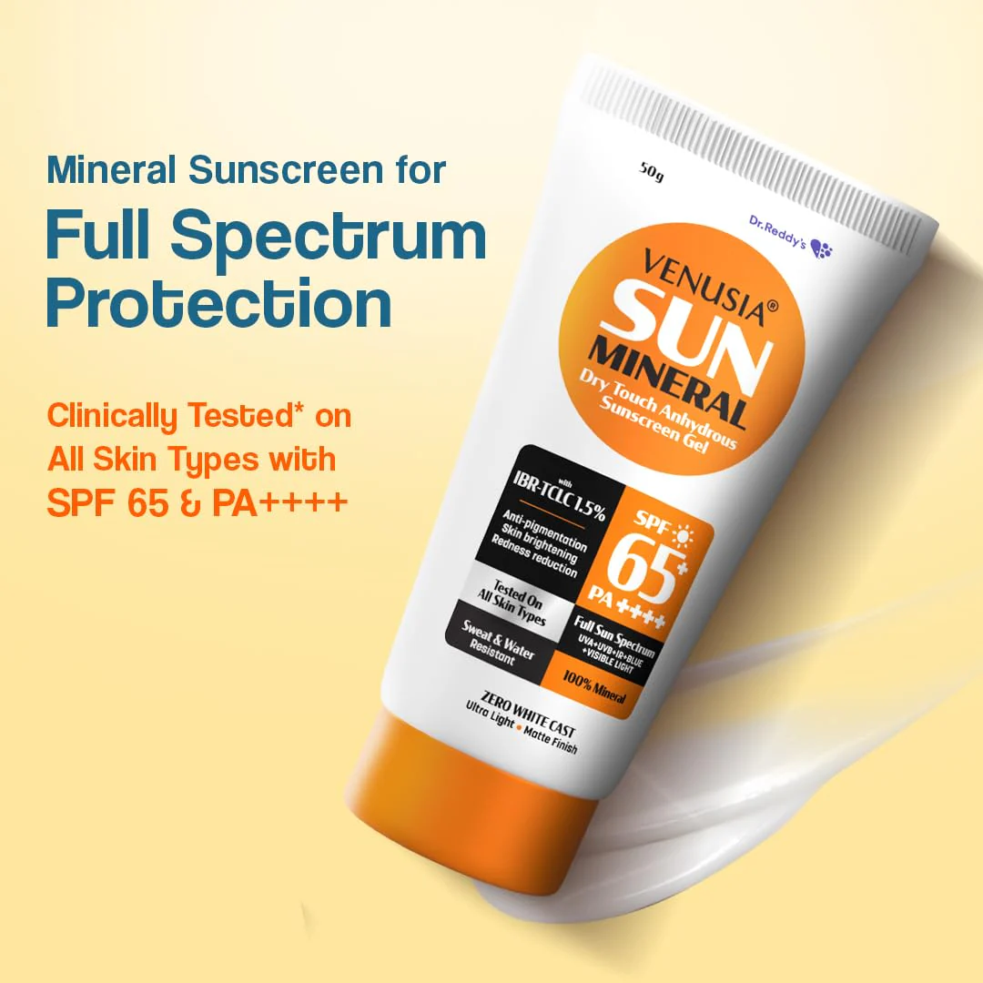 Venusia Mineral sunscreen SPF65I Full spectrum protection I UVA UVB Blue light protect I with Anti-oxidant I Sweat & water resistant I No white cast I clinically tested for all skin types I 50 g Pack of 1 - Image 3