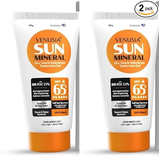 Venusia Mineral sunscreen SPF65I Full spectrum protection I UVA UVB Blue light protect I with Anti-oxidant I Sweat & water resistant I No white cast I clinically tested for all skin types I 50 g Pack of 1 - Image 9