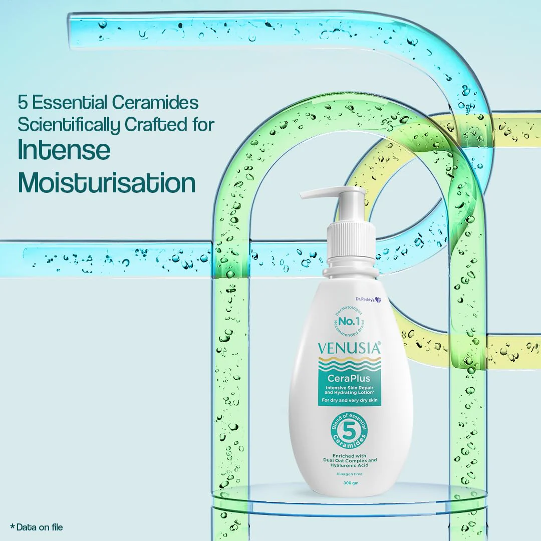 Venusia Ceraplus Lotion for Dry Skin   5 Essential Ceramides for Deep moisturization    barrier repair I With Oat oil    oat extract Hyaluronic Acid I Fragrance free body lotion I300gm - Image 3