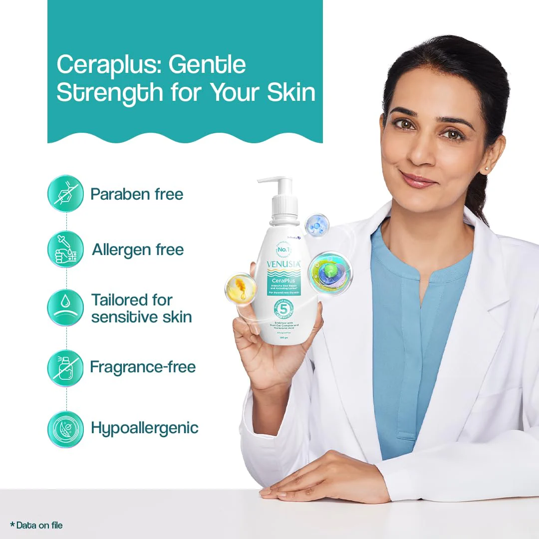 Venusia Ceraplus Lotion for Dry Skin   5 Essential Ceramides for Deep moisturization    barrier repair I With Oat oil    oat extract Hyaluronic Acid I Fragrance free body lotion I300gm - Image 6