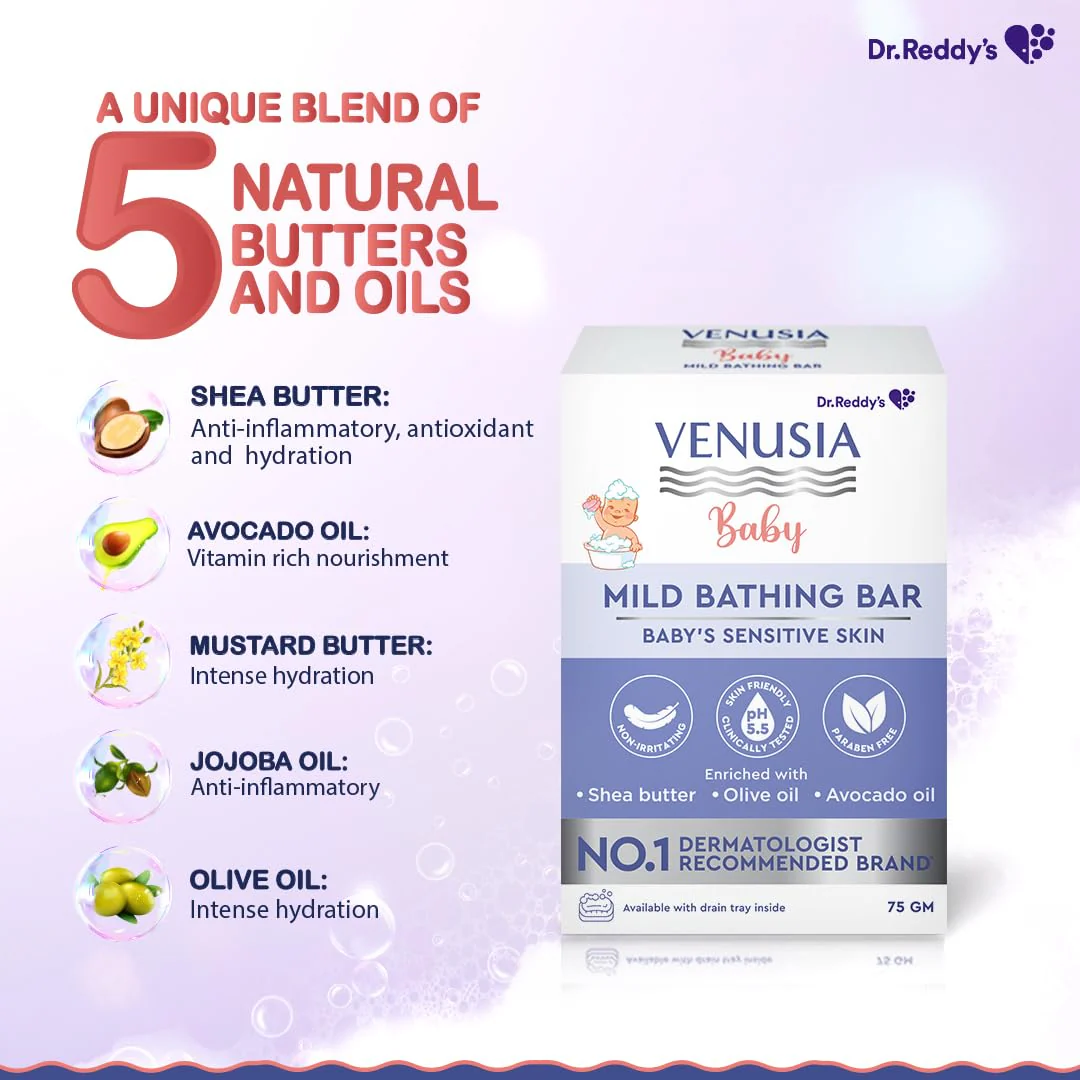 venusia Baby Mild Bathing Bar | Enriched with Shea Butter Olive Oil and Avocado Oil  (75 g) - Image 5