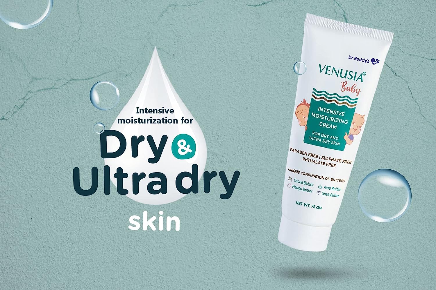 Dr Reddy's Venusia Baby Intensive Moisturizing Cream | For Dry and Ultra Dry Skin | Paraben Free,Sulphate Free,Phalate Free | Contains Cocoa, Aloe, Mango & Shea Butters  | 75 gm - Image 3