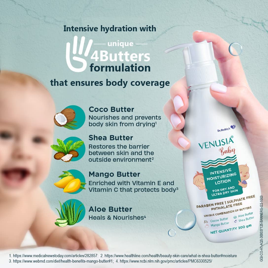 VENUSIA Dr Reddy's Venusia Baby Intensive Moisturizing Lotion for Dry and Ultra Dry Skin Contains Cocoa, Aloe, Mango & Shea Butters | 300g - Image 7