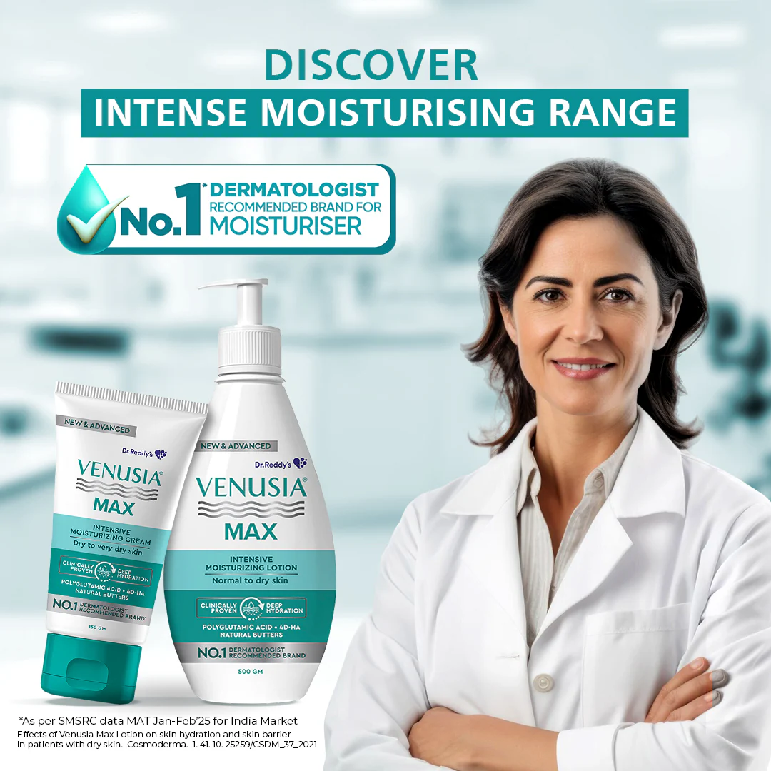 Dr. Reddy's Venusia Max Moisturizing Lotion for Daily Use for Dry Skin, Contains Shea, Mango, Aloe & Cocoa Butter, Paraben Free & Non Irritant Formula, Dermat Recommended, 500 GM - Image 7
