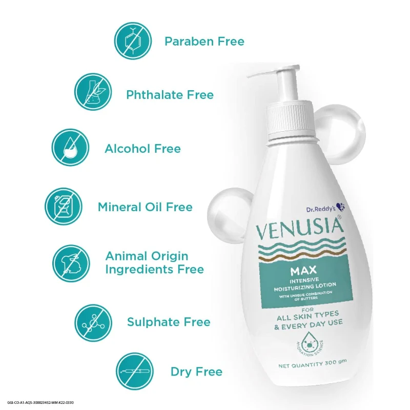 Dr. Reddy's Venusia Max Intensive Moisturizing Lotion, 500g & Venusia Moisturizing Bathing Bar, Syndet Bar, 75gfor All Skin Types, Repairs Dry Skin, Soft and Smooth Skin, Moisturized and Hydrated Skin (Combo) - Image 3