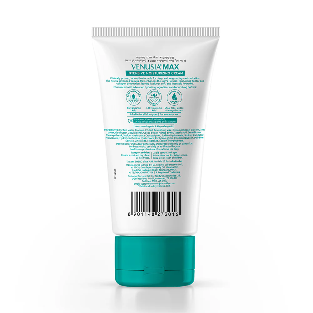 Dr. Reddy's Venusia Max Intensive Moisturizing Cream, For Dry Skin, Repairs & Smoothens Skin, 150 GM - Image 8