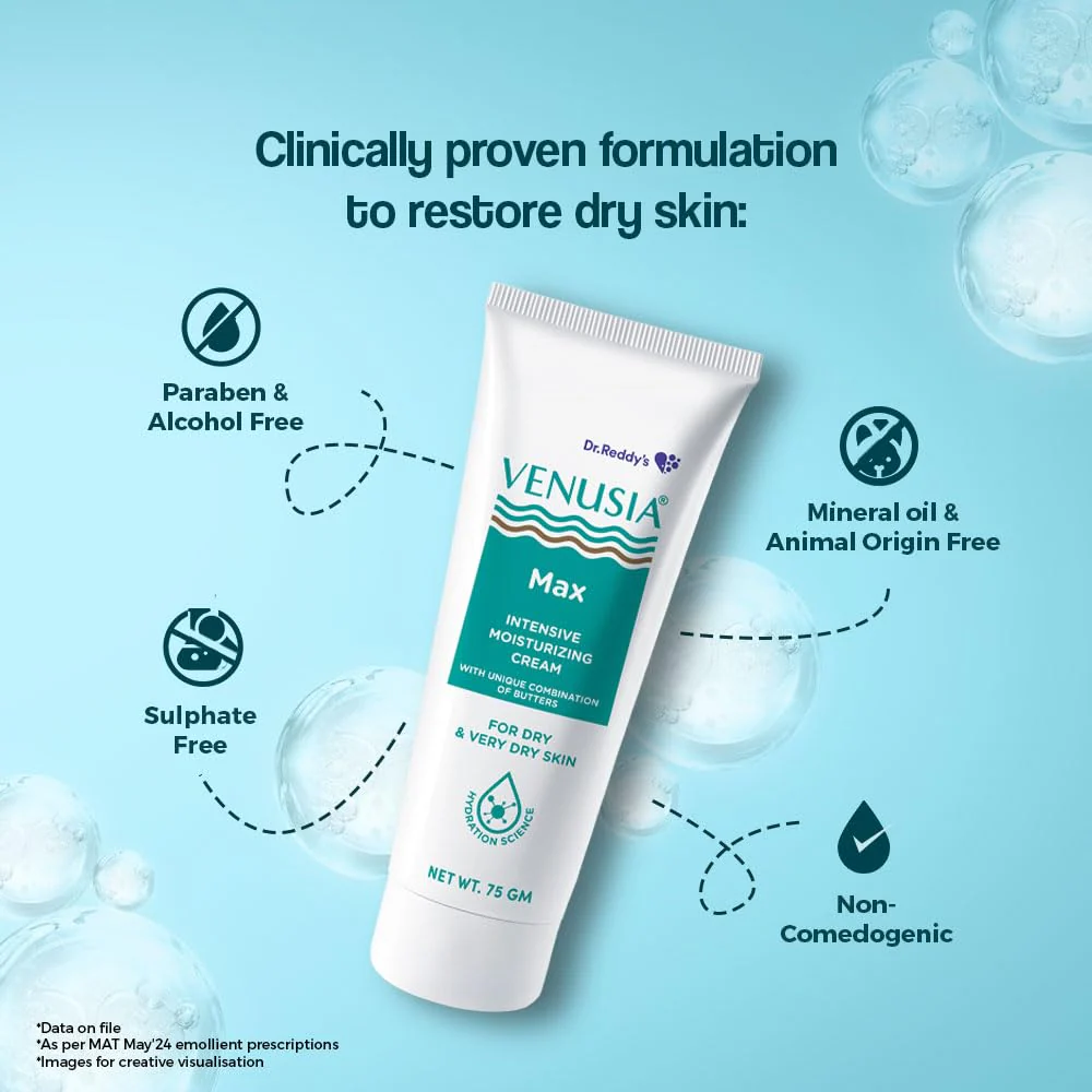 VENUSIA Max Moisturiser For Everyday Use for Dry Skin Contains Shea Butter Mango Butter Aloe Butter & Cocoa Butter. Paraben Free & Non irritant formula Dermat Recommended 75g - Image 5
