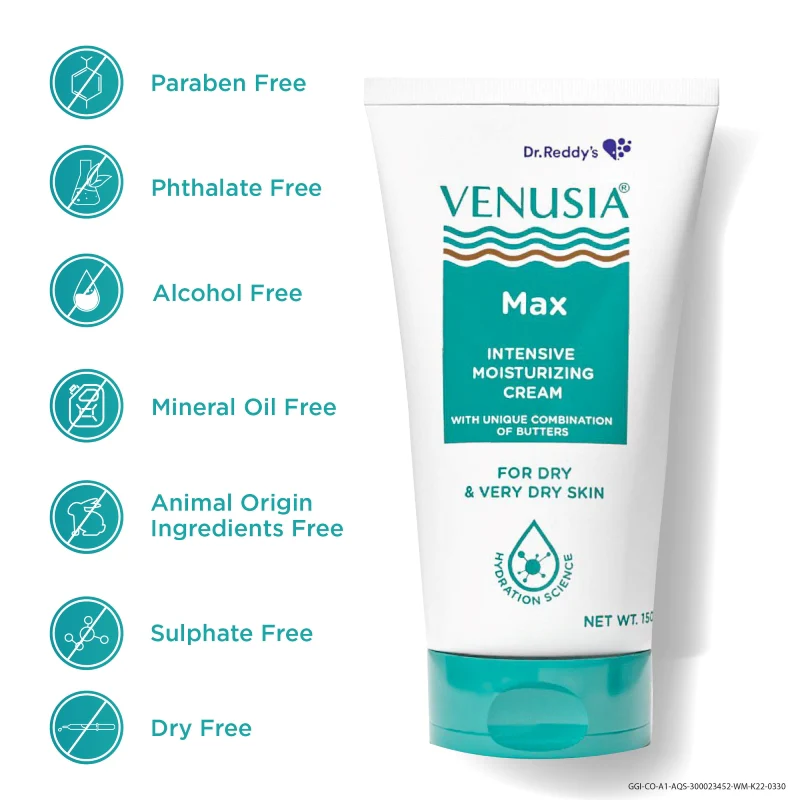 Dr. Reddy's Venusia Max Intensive Moisturizing Cream For Dry Skin To Very Dry Skin, Contains Shea, Mango, Aloe & Cocoa Butter, Paraben Free & Non Irritant formula, Dermat Recommended I 150g - Image 3